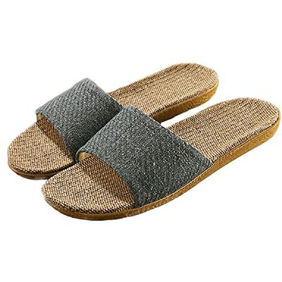 HANDKEI Pantoufles en lin unisexes à la mode pantoufles d'intérieur antidérapantes à bout ouvert chaussures de plage en plein air sandales (Bleu-gris, numeric_44) - Publicité HANDKEI Pantoufles en lin unisexes à la mode pantoufles d'intérieur antidérapantes à bout ouvert chaussures de plage en plein air sandales (Bleu-gris, numeric_44) - Publicité