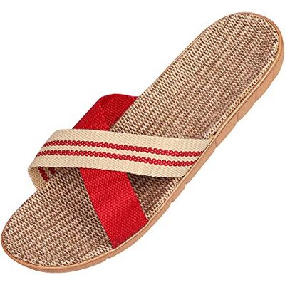 QCHOMEE Unisexe Plates Couples Antidéparant Tongs d'Intérieur Maison Bureau en Lin Mules Sabots Slippers Eté Léger Chaussons Pantoufles Plage Piscine Chaussures Ouverts Confort,39/40 EU,Rouge - Publicité QCHOMEE Unisexe Plates Couples Antidéparant Tongs d'Intérieur Maison Bureau en Lin Mules Sabots Slippers Eté Léger Chaussons Pantoufles Plage Piscine Chaussures Ouverts Confort,39/40 EU,Rouge - Publicité