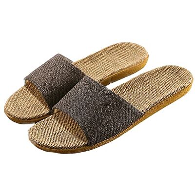 HANDKEI Pantoufles en lin unisexes à la mode pantoufles d'intérieur antidérapantes à bout ouvert chaussures de plage en plein air sandales (Noir-Gris, numeric_44) - Publicité HANDKEI Pantoufles en lin unisexes à la mode pantoufles d'intérieur antidérapantes à bout ouvert chaussures de plage en plein air sandales (Noir-Gris, numeric_44) - Publicité