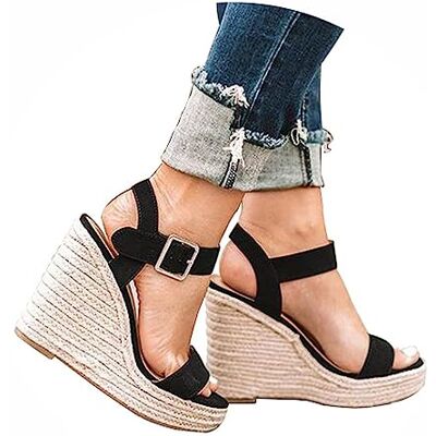 Minetom Chaussure Sandale Mariage Cérémonie Plateforme Lanière Cheville Femme Lanière Épaisse Corde avec De La Paille Talon Plateforme C Noir 35 EU - Publicité Minetom Chaussure Sandale Mariage Cérémonie Plateforme Lanière Cheville Femme Lanière Épaisse Corde avec De La Paille Talon Plateforme C Noir 35 EU - Publicité