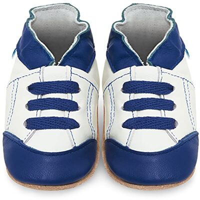 Juicy Bumbles Chausson Cuir Bébé Garcon Chaussons Cuir Souple Bébé Tennis Blanches et Bleues 6-12 Mois - Publicité Juicy Bumbles Chausson Cuir Bébé Garcon Chaussons Cuir Souple Bébé Tennis Blanches et Bleues 6-12 Mois - Publicité