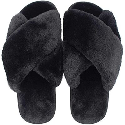 NC Chaussons à bandes croisées pour femmes, peluche douce, fourrure douillette, bout ouvert, chaussures d'intérieur, extérieur, fausse fourrure de lapin, chaud, confortable, antidérapant (38/39, Noir) - Publicité NC Chaussons à bandes croisées pour femmes, peluche douce, fourrure douillette, bout ouvert, chaussures d'intérieur, extérieur, fausse fourrure de lapin, chaud, confortable, antidérapant (38/39, Noir) - Publicité