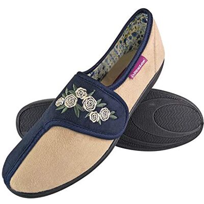 DUNLOP Femme Floral Imprimé Pantoufles en Mousse À Mémoire Chaussons avec Fermeture Attaches auto-agrippantes pour Personne agee (36 EU, bleu marine crème) - Publicité DUNLOP Femme Floral Imprimé Pantoufles en Mousse À Mémoire Chaussons avec Fermeture Attaches auto-agrippantes pour Personne agee (36 EU, bleu marine crème) - Publicité
