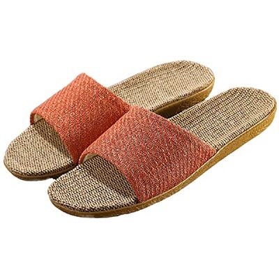HANDKEI Pantoufles en lin unisexes à la mode pantoufles d'intérieur antidérapantes à bout ouvert chaussures de plage en plein air sandales (Orange, numeric_37) - Publicité HANDKEI Pantoufles en lin unisexes à la mode pantoufles d'intérieur antidérapantes à bout ouvert chaussures de plage en plein air sandales (Orange, numeric_37) - Publicité