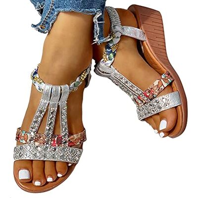 Onsoyours Sandales Compensees Femme Confortable Mules Été Sabots à Enfiler Plateforme Plates Chaussures Bride Cheville Vintage Pantoufles Vacances 01 Argent 38 EU - Publicité Onsoyours Sandales Compensees Femme Confortable Mules Été Sabots à Enfiler Plateforme Plates Chaussures Bride Cheville Vintage Pantoufles Vacances 01 Argent 38 EU - Publicité