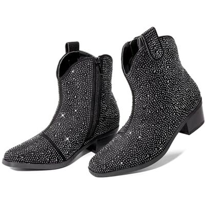 DREAM PAIRS Bottines de cowgirl pour filles avec strass, bottes de cowboy à talon bas et bas de robe, noir, 12 Little Kid - Publicité DREAM PAIRS Bottines de cowgirl pour filles avec strass, bottes de cowboy à talon bas et bas de robe, noir, 12 Little Kid - Publicité