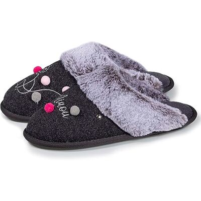 Isotoner Chaussons Pantoufles Mules Femme Chat Fantaisie - Publicité Isotoner Chaussons Pantoufles Mules Femme Chat Fantaisie - Publicité