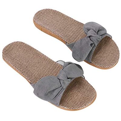 ITODA Femme en Lin Chaussures Plates avec Papillon de N?uds Antidérapant Chaussons de Plage Voyage Maison Respirant Tongs à Bout Ouvert Semelle Doux pour Intérieur ou Extérieur 37-38 Gris - Publicité ITODA Femme en Lin Chaussures Plates avec Papillon de N?uds Antidérapant Chaussons de Plage Voyage Maison Respirant Tongs à Bout Ouvert Semelle Doux pour Intérieur ou Extérieur 37-38 Gris - Publicité