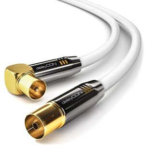 deleyCON 5m Câble D’antenne TV 4K Coaxial 4K Ultra HD Full HD HDTV 1x Fiche IEC Coudée 90° vers Prise IEC Droite TV Radio DVB-T2, Connecteurs Métalliques Blanc - Publicité deleyCON 5m Câble D’antenne TV 4K Coaxial 4K Ultra HD Full HD HDTV 1x Fiche IEC Coudée 90° vers Prise IEC Droite TV Radio DVB-T2, Connecteurs Métalliques Blanc - Publicité
