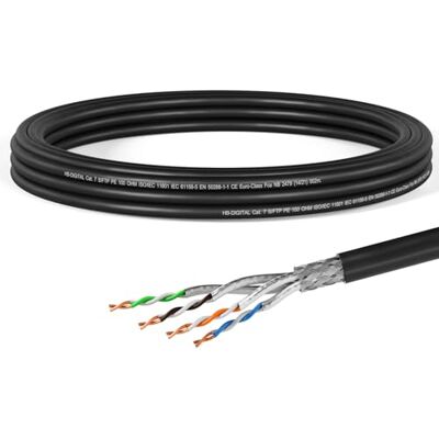 HB-DIGITAL 5m Câble Réseau Extérieur Cable Ethernet RJ45 CAT 7 Câble d'Installation Blindé S/FTP Double Blindage PiMF Cuivre Pur AWG23 max. 1000MHz 10Gbps Extérieur PE Noir - Publicité HB-DIGITAL 5m Câble Réseau Extérieur Cable Ethernet RJ45 CAT 7 Câble d'Installation Blindé S/FTP Double Blindage PiMF Cuivre Pur AWG23 max. 1000MHz 10Gbps Extérieur PE Noir - Publicité