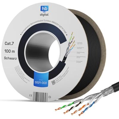 HB-DIGITAL 100m Câble Réseau Extérieur Cable Ethernet RJ45 CAT 7 Câble d'Installation Blindé S/FTP Double Blindage PiMF Cuivre Pur AWG23 max. 1000MHz 10Gbps Extérieur PE Noir - Publicité HB-DIGITAL 100m Câble Réseau Extérieur Cable Ethernet RJ45 CAT 7 Câble d'Installation Blindé S/FTP Double Blindage PiMF Cuivre Pur AWG23 max. 1000MHz 10Gbps Extérieur PE Noir - Publicité