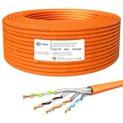 HB-DIGITAL 10m CAT.7a Câble réseau LAN Câble de pose AWG 23 Cuivre pur S/FTP PiMF LSZH Sans halogène RoHS-Compliant Câble d'installation Ethernet Câble de données PoE 10Gbit/s max. 1200MHz Orange - Publicité HB-DIGITAL 10m CAT.7a Câble réseau LAN Câble de pose AWG 23 Cuivre pur S/FTP PiMF LSZH Sans halogène RoHS-Compliant Câble d'installation Ethernet Câble de données PoE 10Gbit/s max. 1200MHz Orange - Publicité