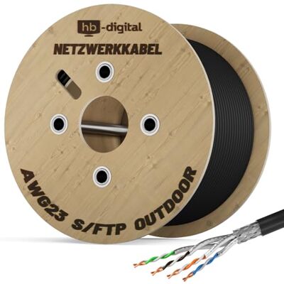 HB-DIGITAL 250m Câble Réseau Extérieur Cable Ethernet RJ45 CAT 7 Câble d'Installation Blindé S/FTP Double Blindage PiMF Cuivre Pur AWG23 max. 1000MHz 10Gbps Extérieur PE Noir - Publicité HB-DIGITAL 250m Câble Réseau Extérieur Cable Ethernet RJ45 CAT 7 Câble d'Installation Blindé S/FTP Double Blindage PiMF Cuivre Pur AWG23 max. 1000MHz 10Gbps Extérieur PE Noir - Publicité