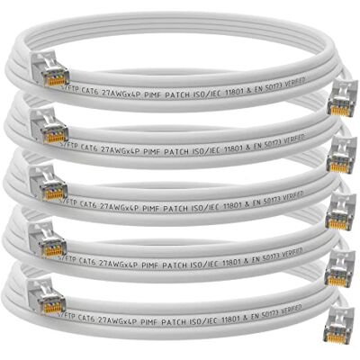 HB-DIGITAL Lot de 5 câbles patch RJ45 LAN CAT 6 de 2 m Câble réseau jusqu'à 1 Gbit/s CAT 6 en cuivre professionnel S/FTP DSL pour panneau de brassage, commutateur, routeur, modem Blanc - Publicité HB-DIGITAL Lot de 5 câbles patch RJ45 LAN CAT 6 de 2 m Câble réseau jusqu'à 1 Gbit/s CAT 6 en cuivre professionnel S/FTP DSL pour panneau de brassage, commutateur, routeur, modem Blanc - Publicité