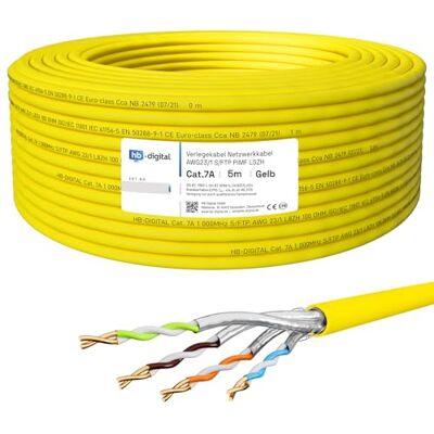 HB-DIGITAL 5m CAT.7a Câble réseau LAN Câble de pose AWG 23 Cuivre pur S/FTP PiMF LSZH Sans halogène RoHS-Compliant Câble d'installation Ethernet Câble de données PoE 10Gbit/s max. 1200MHz Jaune - Publicité HB-DIGITAL 5m CAT.7a Câble réseau LAN Câble de pose AWG 23 Cuivre pur S/FTP PiMF LSZH Sans halogène RoHS-Compliant Câble d'installation Ethernet Câble de données PoE 10Gbit/s max. 1200MHz Jaune - Publicité