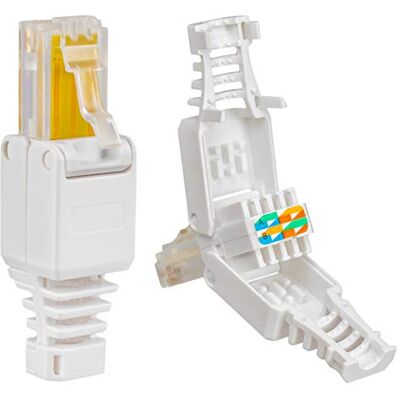 HB-DIGITAL Lot de 4 fiches réseau RJ45 Cat 5e avec contacts plaqués or Cat.5e LAN Connecteur à sertir Gigabit pour câble patch Câble de pose CAT7 CAT6A CAT5 Compatible sans outil Connecteur DSL UTP - Publicité HB-DIGITAL Lot de 4 fiches réseau RJ45 Cat 5e avec contacts plaqués or Cat.5e LAN Connecteur à sertir Gigabit pour câble patch Câble de pose CAT7 CAT6A CAT5 Compatible sans outil Connecteur DSL UTP - Publicité