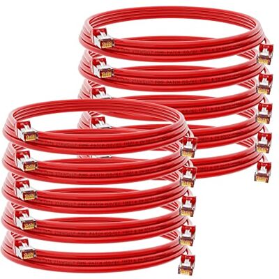 HB-DIGITAL Lot de 10 câbles patch RJ45 LAN CAT 6 de 3 m Câble réseau jusqu'à 1 Gbit/s CAT 6 en cuivre professionnel S/FTP DSL pour panneau de brassage, commutateur, routeur, modem Rouge - Publicité HB-DIGITAL Lot de 10 câbles patch RJ45 LAN CAT 6 de 3 m Câble réseau jusqu'à 1 Gbit/s CAT 6 en cuivre professionnel S/FTP DSL pour panneau de brassage, commutateur, routeur, modem Rouge - Publicité