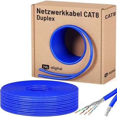 HB-DIGITAL 25m Câble Ethernet CAT 8 S/FTP PiMF CAT8.1, Câble Réseau d’Installation Duplex en Cuivre Massif, 2000MHz, RJ45, LSZH, AWG22 Bleu - Publicité HB-DIGITAL 25m Câble Ethernet CAT 8 S/FTP PiMF CAT8.1, Câble Réseau d’Installation Duplex en Cuivre Massif, 2000MHz, RJ45, LSZH, AWG22 Bleu - Publicité
