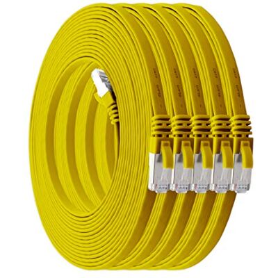 1aTTack.de Câble plat CAT7 réseau LAN 10 Gbit/s 5x 1m jaune Câble patch Ethernet RJ45 plat, câble Gigabit LAN pour Internet, switch, routeur, modem et panneau de brassage - Publicité 1aTTack.de Câble plat CAT7 réseau LAN 10 Gbit/s 5x 1m jaune Câble patch Ethernet RJ45 plat, câble Gigabit LAN pour Internet, switch, routeur, modem et panneau de brassage - Publicité