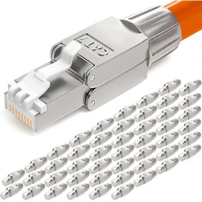 HB-DIGITAL Lot de 48 connecteurs réseau CAT 7 RJ45 pour câble LAN Ethernet rigide Sans outil LSA 10 Gbps AWG 22-24 entièrement blindé STP 50μ Contacts plaqués or - Publicité HB-DIGITAL Lot de 48 connecteurs réseau CAT 7 RJ45 pour câble LAN Ethernet rigide Sans outil LSA 10 Gbps AWG 22-24 entièrement blindé STP 50μ Contacts plaqués or - Publicité