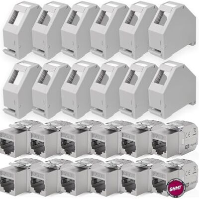 HB-DIGITAL Lot de 12 modules Keystone Cat.8.1 RJ45 + 12 adaptateurs de rail Keystone pour rail 35 mm standard RJ35 Jack blindé Montage Ethernet LAN réseau STP LSA - Publicité HB-DIGITAL Lot de 12 modules Keystone Cat.8.1 RJ45 + 12 adaptateurs de rail Keystone pour rail 35 mm standard RJ35 Jack blindé Montage Ethernet LAN réseau STP LSA - Publicité
