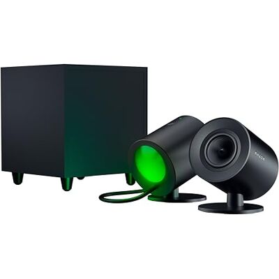 Razer Nommo V2 Enceintes Gaming 2.1 Large Bande pour PC avec Caisson de Basses Filaire (Haut-Parleurs Large Bande de 3 Pouces avec Bouchons de Phase en Aluminium, THX Spatial Audio) Noir - Publicité Razer Nommo V2 Enceintes Gaming 2.1 Large Bande pour PC avec Caisson de Basses Filaire (Haut-Parleurs Large Bande de 3 Pouces avec Bouchons de Phase en Aluminium, THX Spatial Audio) Noir - Publicité