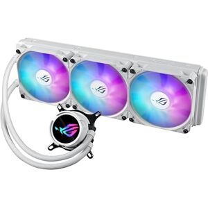 Asus ROG Strix LC II 360 ARGB White Edition, dissipateur liquide tout-en-un pour CPU avec Aura Sync, prise en charge Intel LGA 1700 et AMD AM4/TR4 et 3 ventilateurs ROG RGB adressables de 120 mm Blanc - Publicité