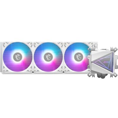 MSI MAG CORELIQUID I360 WHITE Watercooling AIO Large plaque froide en cuivre, ARGB sur tête de bloc et ventilateurs LDB, waterblock à double chambre, radiateur Split-Flow, compatible Intel & AMD - Publicité MSI MAG CORELIQUID I360 WHITE Watercooling AIO Large plaque froide en cuivre, ARGB sur tête de bloc et ventilateurs LDB, waterblock à double chambre, radiateur Split-Flow, compatible Intel & AMD - Publicité