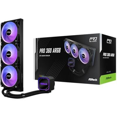 ASRock CPC Pro 360 ARGB 90-APRA36-BAAGA6 CPU-Wasserk?hler ? 360?mm ? ARGB ? Triple-Fan ? Schwarz - Publicité ASRock CPC Pro 360 ARGB 90-APRA36-BAAGA6 CPU-Wasserk?hler ? 360?mm ? ARGB ? Triple-Fan ? Schwarz - Publicité