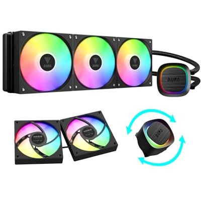 GAMDIAS Aura GL360 V2 AIO Refroidisseur liquide pour processeur 360 mm, conception de routage facile des câbles, pompe rotative à performance rotative, 3 ventilateurs PWM ARGB à faible bruit de 120 mm - Publicité GAMDIAS Aura GL360 V2 AIO Refroidisseur liquide pour processeur 360 mm, conception de routage facile des câbles, pompe rotative à performance rotative, 3 ventilateurs PWM ARGB à faible bruit de 120 mm - Publicité