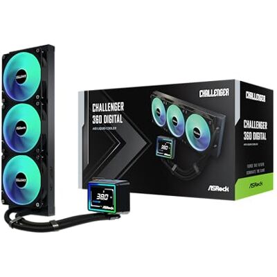 ASRock CPC Challenger 360 Digital ARGB 90-ACLA36-BAAGA6 CPU-Wasserk?hler ? 360?mm ? ARGB ? Triple-Fan ? Schwarz - Publicité ASRock CPC Challenger 360 Digital ARGB 90-ACLA36-BAAGA6 CPU-Wasserk?hler ? 360?mm ? ARGB ? Triple-Fan ? Schwarz - Publicité