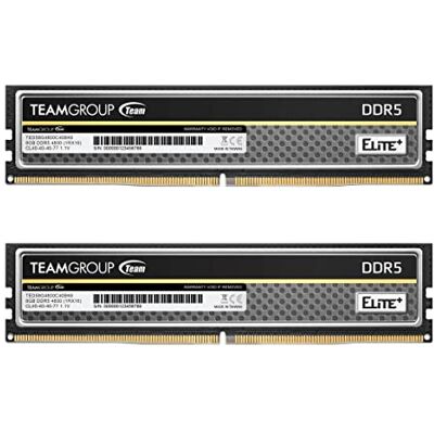 TEAMGROUP Elite Plus TPBD516G4800HC40DC01 Module de mémoire RAM DDR5 16 Go (2 x 8 Go) 4800 MHz PC5-38400 CL40 sans tampon non ECC 1,1 V UDIMM 288 broches (noir) - Publicité TEAMGROUP Elite Plus TPBD516G4800HC40DC01 Module de mémoire RAM DDR5 16 Go (2 x 8 Go) 4800 MHz PC5-38400 CL40 sans tampon non ECC 1,1 V UDIMM 288 broches (noir) - Publicité