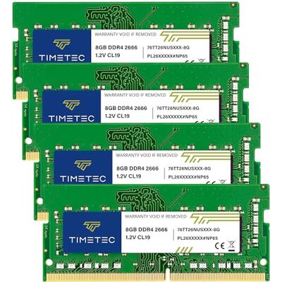 Timetec 32 Go KIT(4x8Go) DDR4 2666 MHz (PC4-2666V) PC4-21300 SODIMM – Non-ECC sans Tampon, 260 Broches, 1,2V CL19, mémoire pour Ordinateur Portable, Notebook, Mini-PC et Ordinateur Tout-en-Un - Publicité Timetec 32 Go KIT(4x8Go) DDR4 2666 MHz (PC4-2666V) PC4-21300 SODIMM – Non-ECC sans Tampon, 260 Broches, 1,2V CL19, mémoire pour Ordinateur Portable, Notebook, Mini-PC et Ordinateur Tout-en-Un - Publicité