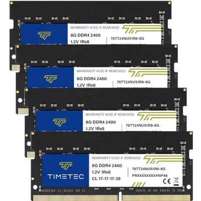 Timetec 32 Go KIT(4x8Go) DDR4 2400 MHz (PC4-2400T) PC4-19200 SODIMM – Non-ECC sans Tampon, 260 Broches, 1,2 V, CL17, Module de mémoire pour Ordinateur Portable, Mini-PC et Ordinateur Tout-en-Un - Publicité Timetec 32 Go KIT(4x8Go) DDR4 2400 MHz (PC4-2400T) PC4-19200 SODIMM – Non-ECC sans Tampon, 260 Broches, 1,2 V, CL17, Module de mémoire pour Ordinateur Portable, Mini-PC et Ordinateur Tout-en-Un - Publicité