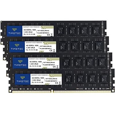 Timetec 16 Go (4 x 4Go) KIT DDR3L/DDR3 1600MHz PC3L-12800/PC3-12800 Non-ECC sans Tampon 1.35V/1.5V CL11 2Rx8 Double Rang 240 Broches UDIMM Ordinateur de Bureau mémoire RAM Module Mise à Niveau - Publicité Timetec 16 Go (4 x 4Go) KIT DDR3L/DDR3 1600MHz PC3L-12800/PC3-12800 Non-ECC sans Tampon 1.35V/1.5V CL11 2Rx8 Double Rang 240 Broches UDIMM Ordinateur de Bureau mémoire RAM Module Mise à Niveau - Publicité