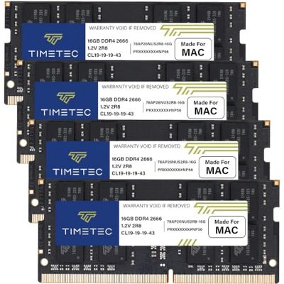 Timetec 64Go KIT(4x16Go) Compatible avec Apple DDR4 2666 MHz pour iMac mi-2020 (20,1/20,2) / mi-2019 (19,1) 27 Pouces avec écran Retina 5K PC4-21333 / PC4-21300 CL19 SODIMM Mémoire RAM Mac - Publicité Timetec 64Go KIT(4x16Go) Compatible avec Apple DDR4 2666 MHz pour iMac mi-2020 (20,1/20,2) / mi-2019 (19,1) 27 Pouces avec écran Retina 5K PC4-21333 / PC4-21300 CL19 SODIMM Mémoire RAM Mac - Publicité