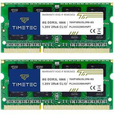 Timetec Hynix IC Lot de 2 modules de mémoire RAM DDR3L 1866 MHz PC3-14900 sans tampon non ECC 1,35 V CL13 2Rx8 Dual Rank 204 broches SODIMM 16 Go (2 x 8 Go) - Publicité Timetec Hynix IC Lot de 2 modules de mémoire RAM DDR3L 1866 MHz PC3-14900 sans tampon non ECC 1,35 V CL13 2Rx8 Dual Rank 204 broches SODIMM 16 Go (2 x 8 Go) - Publicité