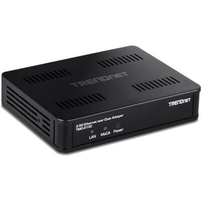 TRENDnet Adaptateur Ethernet 2,5 Gbit/s sur coaxial, TMO-313C, 1 entrée coaxiale Femelle MoCA de Type F, 1 Port LAN RJ45 2,5 Gbit/s, Conforme aux Normes NDAA et TAA - Publicité TRENDnet Adaptateur Ethernet 2,5 Gbit/s sur coaxial, TMO-313C, 1 entrée coaxiale Femelle MoCA de Type F, 1 Port LAN RJ45 2,5 Gbit/s, Conforme aux Normes NDAA et TAA - Publicité