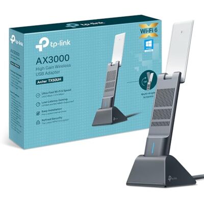 TP-Link Clé WiFi 6 Puissante AX3000 à Gain élevé Archer TX50UH, Adaptateur Réseau sans Fil avec 2,4 GHz, 5 GHz, Antennes Doubles à Gain élevé, WPA3, Windows 11/10 - Publicité TP-Link Clé WiFi 6 Puissante AX3000 à Gain élevé Archer TX50UH, Adaptateur Réseau sans Fil avec 2,4 GHz, 5 GHz, Antennes Doubles à Gain élevé, WPA3, Windows 11/10 - Publicité