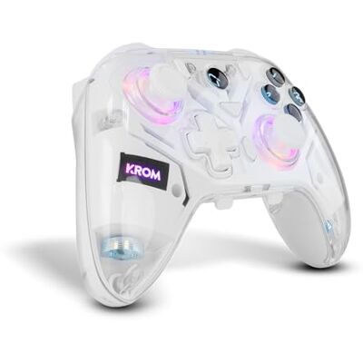 KROM KRYSTAL — Manette sans fil transparente Bluetooth 5.0, RGB, 17 boutons personnalisables, double vibration, macros, compatible avec PC/Switch/Switch 2/iOS/Android - Publicité KROM KRYSTAL — Manette sans fil transparente Bluetooth 5.0, RGB, 17 boutons personnalisables, double vibration, macros, compatible avec PC/Switch/Switch 2/iOS/Android - Publicité