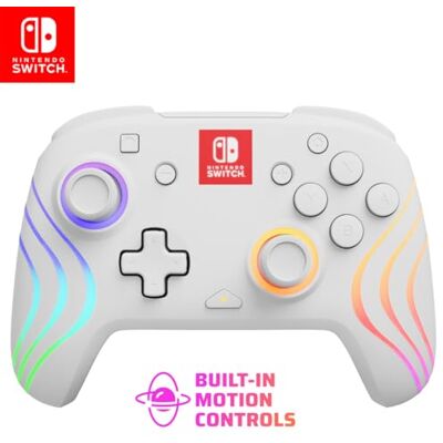 PDP Afterglow Wave Wireless Pro Controller with Full Motion for Nintendo Switch, Nintendo Switch OLED Model, 8 RGB LED Lighting Zones, 30 Foot Range, 20 Hour Rechargeable Battery White - Publicité PDP Afterglow Wave Wireless Pro Controller with Full Motion for Nintendo Switch, Nintendo Switch OLED Model, 8 RGB LED Lighting Zones, 30 Foot Range, 20 Hour Rechargeable Battery White - Publicité