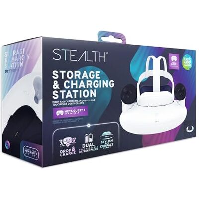 STEALTH Station de Stockage et de chargementment Compatible avec Quest 3, avec Double Batterie Rechargeable Drop & Charge pour Un Stockage Compact et Elégant - Publicité STEALTH Station de Stockage et de chargementment Compatible avec Quest 3, avec Double Batterie Rechargeable Drop & Charge pour Un Stockage Compact et Elégant - Publicité