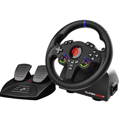 Subsonic Volant Superdrive 220 RS-5 pour PS5 et PC Noir Volant de Course Double Joysticks pour GTA 6 LED Vibrations Diamètre 22 cm, Rotation 180° Livré avec Pédales - Publicité Subsonic Volant Superdrive 220 RS-5 pour PS5 et PC Noir Volant de Course Double Joysticks pour GTA 6 LED Vibrations Diamètre 22 cm, Rotation 180° Livré avec Pédales - Publicité