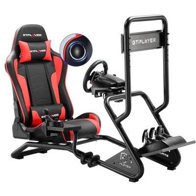 GTPLAYER Simulateur de Conduite, Siège de Simulation avec haut-parleurs stéréo 3D, Support pour écran, Support de volant réglable, Support pour levier de vitesse et pédales (Rouge) - Publicité GTPLAYER Simulateur de Conduite, Siège de Simulation avec haut-parleurs stéréo 3D, Support pour écran, Support de volant réglable, Support pour levier de vitesse et pédales (Rouge) - Publicité