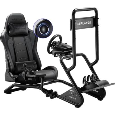 GTPLAYER Simulateur de Conduite, Siège de Simulation avec haut-parleurs stéréo 3D, Support pour écran, Support de volant réglable, Support pour levier de vitesse et pédales, Noir - Publicité GTPLAYER Simulateur de Conduite, Siège de Simulation avec haut-parleurs stéréo 3D, Support pour écran, Support de volant réglable, Support pour levier de vitesse et pédales, Noir - Publicité