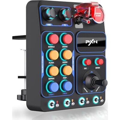 PXN CB1 Boîtier de Boutons Panneau Latéral de Volant, Controller Auxiliaire ETS2 Pour PC +19 Boutons Assignables, RGB, USB Button Box pour Simulateur de Camion, Course, Vol et Agricoles - Publicité PXN CB1 Boîtier de Boutons Panneau Latéral de Volant, Controller Auxiliaire ETS2 Pour PC +19 Boutons Assignables, RGB, USB Button Box pour Simulateur de Camion, Course, Vol et Agricoles - Publicité