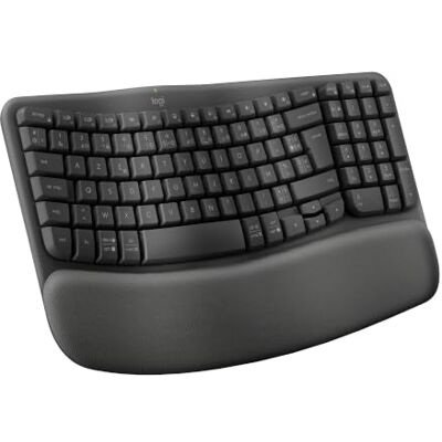 Logitech Wave Keys Clavier Ergonomique sans Fil (Graphite) Repose-poignets rembourré, frappe naturelle, Easy-Switch, Bluetooth, récepteur Logi Bolt, multi-SE, Windows/Mac, AZERTY - Publicité Logitech Wave Keys Clavier Ergonomique sans Fil (Graphite) Repose-poignets rembourré, frappe naturelle, Easy-Switch, Bluetooth, récepteur Logi Bolt, multi-SE, Windows/Mac, AZERTY - Publicité