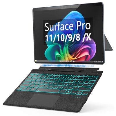 inkolelo Clavier magnétique amovible pour Microsoft Surface Pro 11/10/9/8/X Clavier sans fil rétroéclairé à 7 couleurs, pavé tactile multiple, porte-stylo, clavier fin amovible magnétique, noir - Publicité inkolelo Clavier magnétique amovible pour Microsoft Surface Pro 11/10/9/8/X Clavier sans fil rétroéclairé à 7 couleurs, pavé tactile multiple, porte-stylo, clavier fin amovible magnétique, noir - Publicité