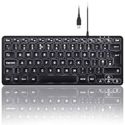perixx PERIBOARD-332 Clavier rétroéclairé, mini USB filaire avec grandes touches de police, luminosité réglable, profil fin, LED blanche, QWERTY britannique - Publicité perixx PERIBOARD-332 Clavier rétroéclairé, mini USB filaire avec grandes touches de police, luminosité réglable, profil fin, LED blanche, QWERTY britannique - Publicité
