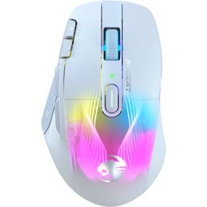 Roccat Kone XP Air – Souris Gaming sans-fil, Capteur Optique 19K DPI, 100h d’autonomie, Station de charge RGB, éclairage AIMO RGB, Blanc - Publicité